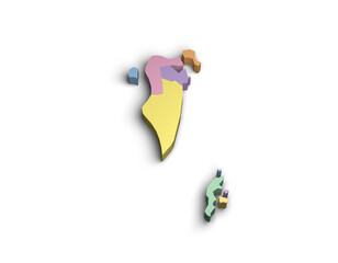 3d Bahrain color map illustration white background isolate