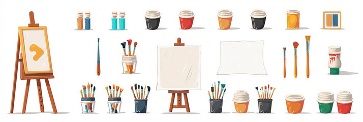 Artistic painting poster with easel and canvas. Art studio, open art classes. Header or footer banner template with copy space