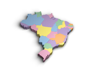3d Brazil color map illustration white background isolate