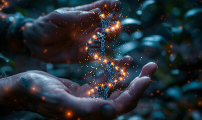 Futuristic Doctor Analyzing Digital Healthcare Data with DNA Hologram, Electronic Medical Records, Global Network Connectivity - High-Tech Medical Research Scene