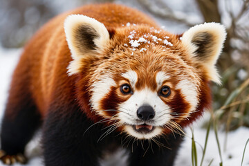 Obraz premium cute red panda in snowy forest