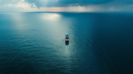 Cargo Ship Sailing at Sea during Sunset