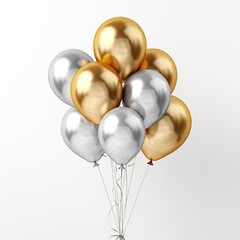 Golden and white metallic balloons isolated on white background