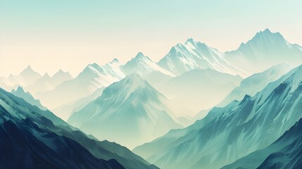 Fototapeta premium Landscape of mountain peaks with snow and fog