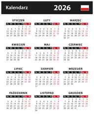 2026 Calendar - vector stock illustration. Poland, Polish version | Kalendarz 2026 - ilustracji wektorowych. Polska, wersja polska