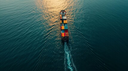Container Ship Cruising in Glistening Ocean Waters