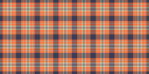 Pretty fabric texture vector, mixed background plaid tartan. Textured seamless textile pattern check in orange and pastel colors.