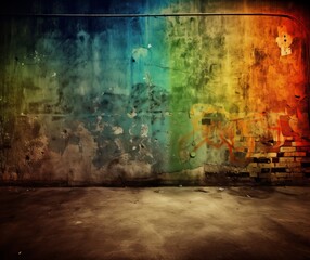 Vintage Graffiti Wall with Vibrant Colors and Urban Decay Texture