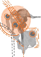Grey and orange shapes and lines abstraction 