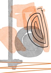 Grey and orange shapes and lines abstraction 