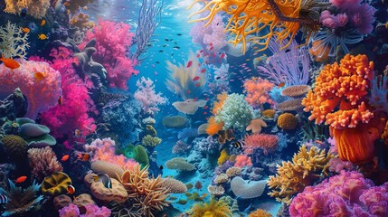 Fototapeta na wymiar Vibrant Coral Reef Teeming with Life: The Underwater Tapestry of Colors and Forms