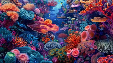 Vibrant Coral Reef Teeming with Life: The Underwater Tapestry of Colors and Forms