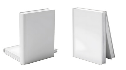 white book cover mockup, front and side view perspective, template design, isolated on a transparent background. 