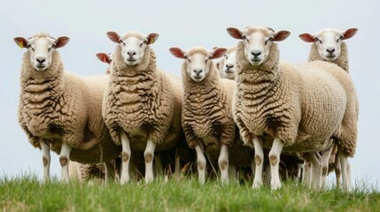 Obraz premium Sheep grazing on the dike with a clear sky in the background, showcasing the pastoral landscape and rural charm. Concept of agriculture, countryside, and peacefulness.