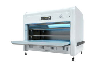 Fototapeta premium A white oven with a blue light on the door