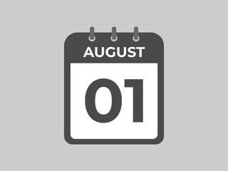 August 1 calendar reminder. 1 August daily calendar icon template. Calendar 1 August icon Design template. Vector illustration
