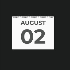 August 2 calendar reminder. 2 August daily calendar icon template. Calendar 2 August icon Design template. Vector illustration
