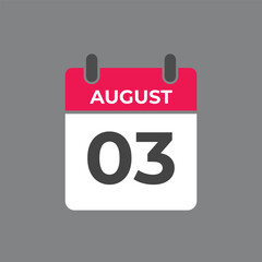 August 3 calendar reminder. 3 August daily calendar icon template. Calendar 3 August icon Design template. Vector illustration
