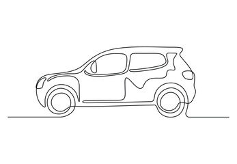 Abstract small car in one continuous line drawing vector illustration. Premium vector