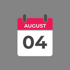 August 4 calendar reminder. 4 August daily calendar icon template. Calendar 4 August icon Design template. Vector illustration
