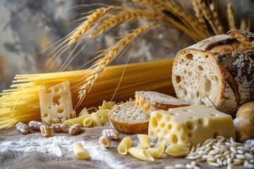 Wheat Food. Group of Raw Pasta on Wooden Background, Ideal for a Healthy Spaghetti Recipe