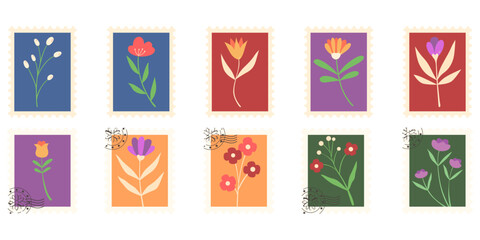 Postage Stamp Flower Set