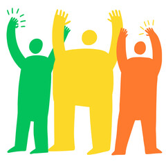 A large crowd of people with their hands raised in the air. Volunteer Day vector illustration banner
