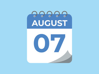 August 7 calendar reminder. 7 August daily calendar icon template. Calendar 7 August icon Design template. Vector illustration
