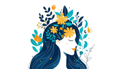 Minimalistic illustration of Girl with Flowers on Head