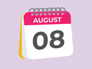 August 8 calendar reminder. 8 August daily calendar icon template. Calendar 8 August icon Design template. Vector illustration
