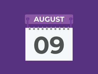 August 9 calendar reminder. 9 August daily calendar icon template. Calendar 9 August icon Design template. Vector illustration
