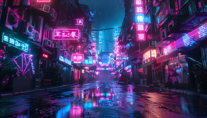 Merge the essence of cyberpunk aesthetics with photorealistic 3D renderings