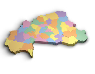 3d Burkina Faso color map illustration white background isolate