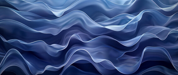 Fototapeta premium Luxurious blue fabric backdrop with soft waves