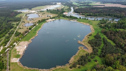 view of the river and the cityŻwirownia, piasek, woda, Gryżyce, Polska