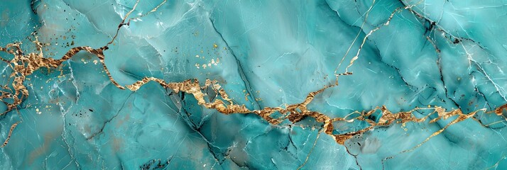 Fototapeta premium Luminous Turquoise Marble Texture with Gold Details