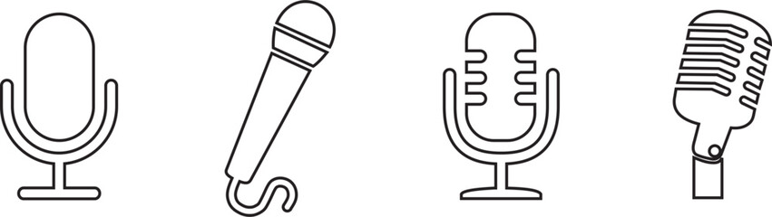 Microphone Icons set. variant microphone icon. Karaoke mic. Podcast microphone line art. web and mobile icons. vector illustration.