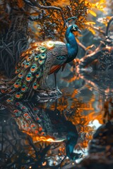 Obraz premium Portrait of a luxurious peacock generated AI