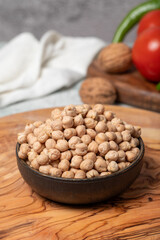 Raw Chickpeas in a bowl. Chickpeas is nutritious food. Healthy and natural vegetarian food