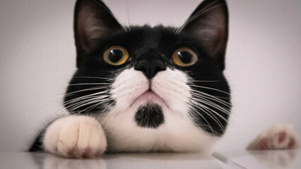 Black & White cat staring.