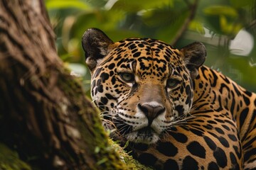 Jaguar Resting in the Jungle's Greenery
