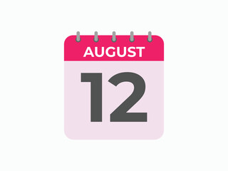 Fototapeta premium August 12 calendar reminder. 12 August daily calendar icon template. Calendar 12 August icon Design template. Vector illustration 