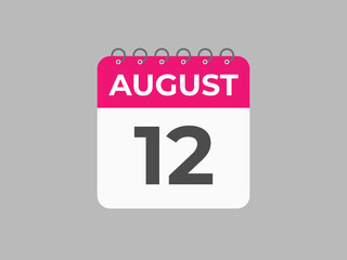 August 12 calendar reminder. 12 August daily calendar icon template. Calendar 12 August icon Design template. Vector illustration
