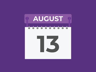 August 13 calendar reminder. 13 August daily calendar icon template. Calendar 13 August icon Design template. Vector illustration
