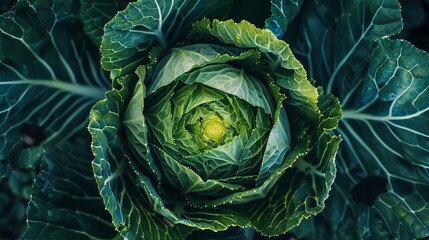 Fototapeta premium cabbage in the field top view, healthy diet, organic gardening