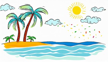 夏の香り、海の風、心地よい暑さ、自然のシルエットをシンプルに絵具で表現する  generated by AI