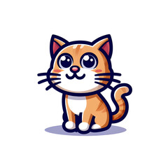 Obraz premium Adorable Cartoon Style Cat Sitting and Looking Forward on White Background