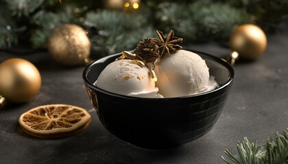 Indulgent Treat: Delicious Ice Cream in a Stylish Black Bowl"