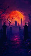 Halloween Night Necropolis with Eerie Elegance