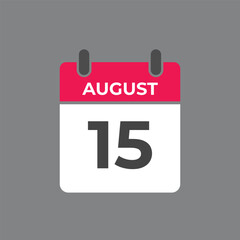 August 15 calendar reminder. 15 August daily calendar icon template. Calendar 15 August icon Design template. Vector illustration
